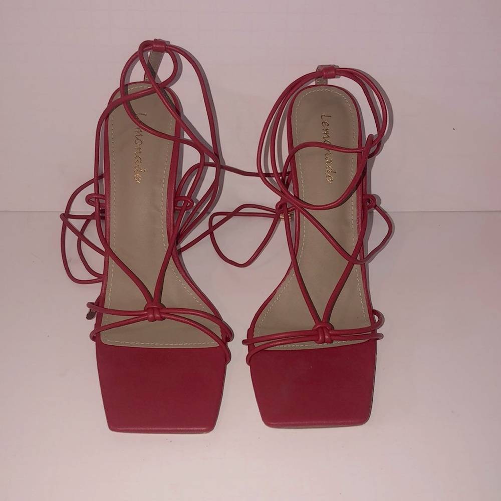 Red strappy heels 8.5